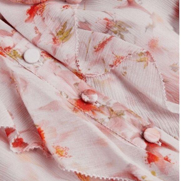 All Saints Ava Momo Frill Floral Dress Puff Sleeves V-neckline NWT Size 10 - Picture 8 of 10